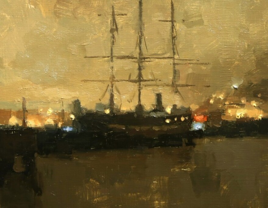 "A Ship in Night. Oil by James Kroner.