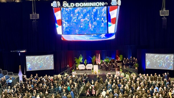 Mourners celebrate the life of Lt. Col. Brandon Shah at Old Dominion University.