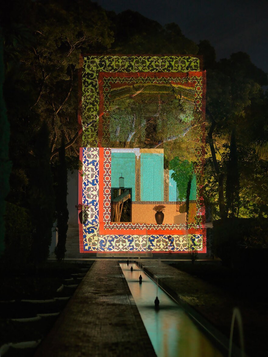 Once in New York, Sikander began mixing modern techniques with traditional elements of Islamic art. <em>Unseen</em> is a projection that also features intricate Indo-Persian borders.
