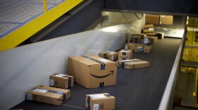 Boxes travel on conveyor belts at the Amazon Fulfillment Center in Robbinsville, New Jersey. (Mark Makela/Getty Images)