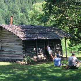 Curiosity seekers visit Zane Gray's cabin at Winkle Bar, which has been added to the Oregon registry of historic places.