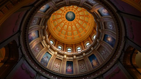  A view into the rotunda of the Michigan Capitol in Lansing.