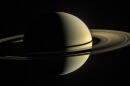 This was the Cassini spacecraft's view from orbit around Saturn on Jan. 2, 2010. In this image, the rings on the night side of the planet have been brightened significantly to more clearly reveal their features. On the day side, the rings are illuminated both by direct sunlight, and by light reflected off Saturn's cloud tops.