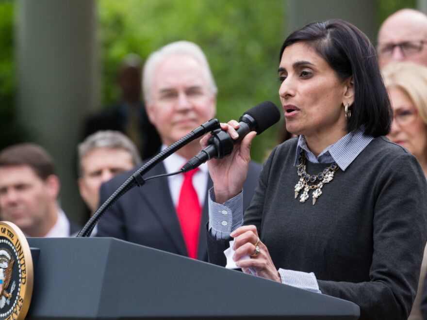 Seema Verma, administrator of the Centers for Medicare and Medicaid Services, at a White House press conference in May. More people moving off Medicaid, she says, would be a good outcome.