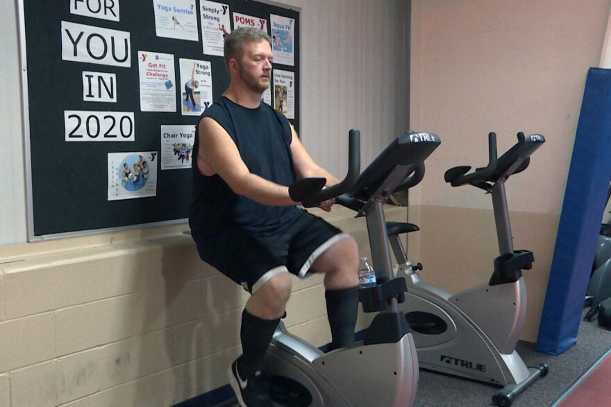 Mark completes a series of workouts before departing to Bloomington for work.