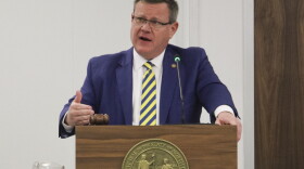 Republican North Carolina House Speaker Tim Moore presents his bill increasing punishments for violent protests before the House Judiciary committee at the Legislative Office Building in Raleigh, N.C., on Wednesday, Feb. 8, 2023. (AP Photo/Hannah Schoenbaum)