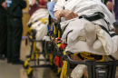 Gurneys line the hallway of the emergency department at Salem Health in Salem, Oregon.