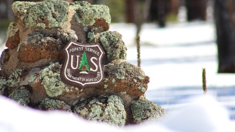 A U.S. Forest Service sign at the Happy Jack ranger station in Arizona's Coconino National Forest on February 24, 2026.
