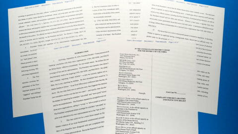The lawsuit filed by CNN, MS NOW and Politico against the administration of U.S. President Donald Trump is photographed Monday, Sept. 21, 2026. (Jon Elswick/AP)
