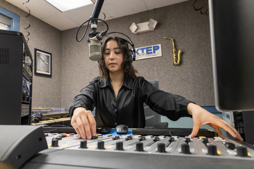 Eileen Espino, a graduate communications student at The University of Texas at El Paso, operates the soundboard during an on-air shift as a student assistant at KTEP 88.5 FM. On Aug. 13, 2026, The University of Texas System Board of Regents approved the framework for an agreement between the University and the El Paso Community Foundation to jointly manage UTEP’s public radio station.