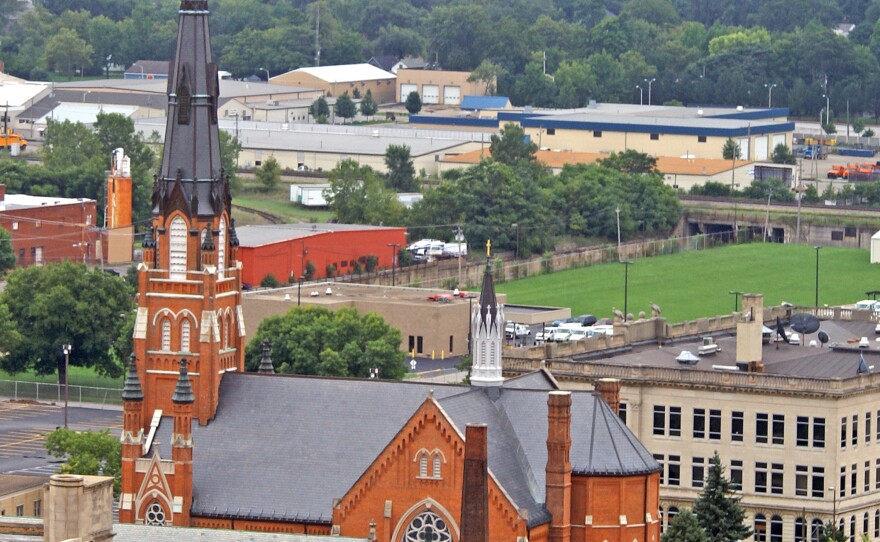 Steeples dominate the skyline of Fort Wayne, Ind. Here's an aerial view of downtown.