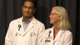 Community Health Network's Dr. Ramarao Yeleti waits to speak at a March 6 press conference.