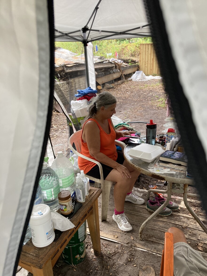 Marian Hagen lives in a tent on a wooded lot in North Fort Myers. She is extra thankful this holiday because of phone calls from her grandkids, and the works she does for those less fortunate than herself.