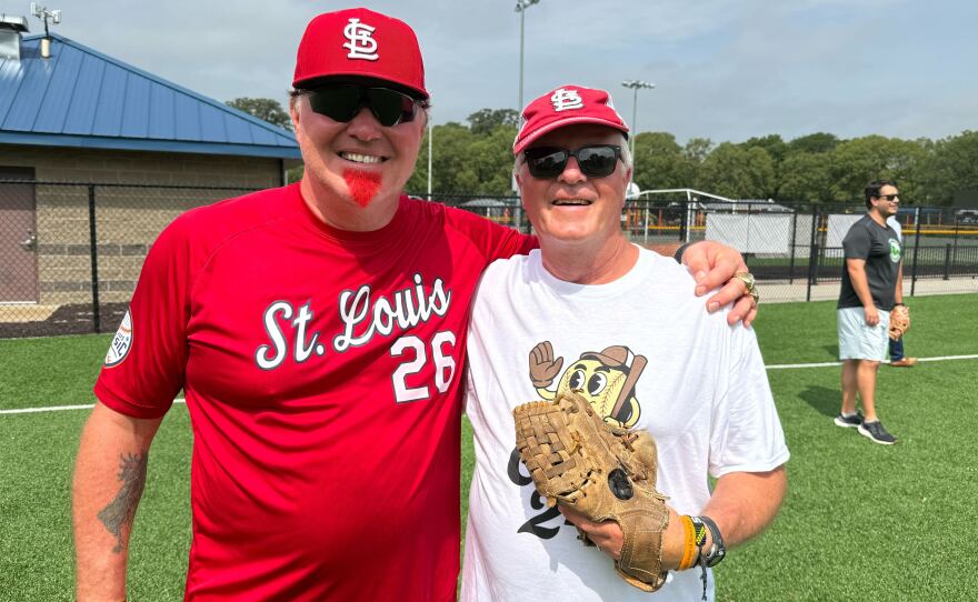 Kevin Negaard (right) is playing catch for 24 hours to raise money for the Miracle League in Sioux City. He is joined by two-time World Series Champion Scott Spiezio, who played for the Anaheim Angels and St. Louis Cardinals