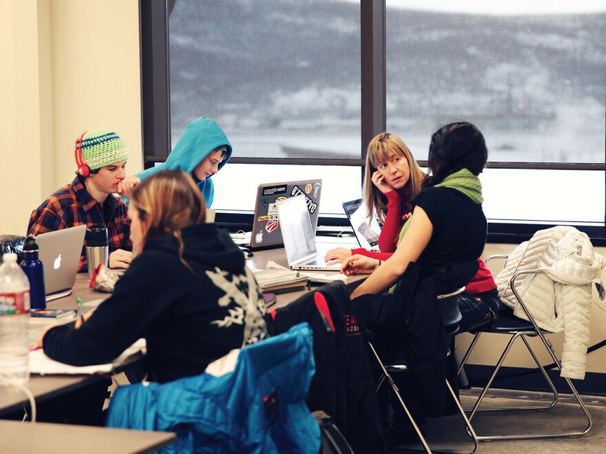 Elite athletes at Team Academy keep up their education in classrooms like this one; their training facilities are downstairs in the same building.