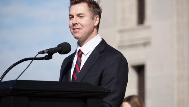 Sen. Adam Pugh, R-Edmond, speaks at a Public Schools Day rally on Feb. 25 in front of the state Capitol in Oklahoma City.