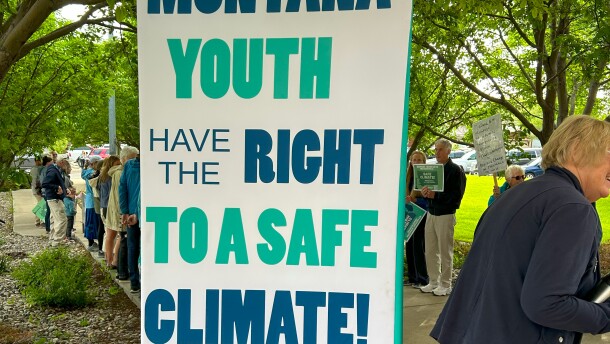 A sign at a 2023 rally for the plaintiffs in the Held v. Montana climate change trial. The sign says "Montana youth have the right to a safe climate.