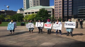 Opponents of abortion bills protest at Ohio Statehouse in May 2019