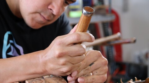 Nicholas Galanin in his studio on July 8, 2026.