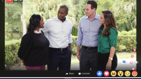 Andrew Gillum, his wife R. Jai welcome Chris King and wife Kristen via Facebook Live.