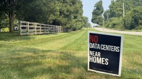 An anti-data center sign in Galena in 2026.
