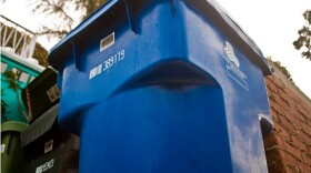 a blue trash can