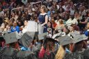 Elizabeth Sliger, executive director of Indiana Digital Learning School and Indiana Digital Alternative School, presides over a joint commencement ceremony in Indianapolis on May 28, 2026. An estimated 900 graduates were in attendance.