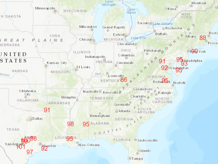 Unusually high temperatures in the South and Northeast U.S. on Saturday broke records marked on the same day in prior years.