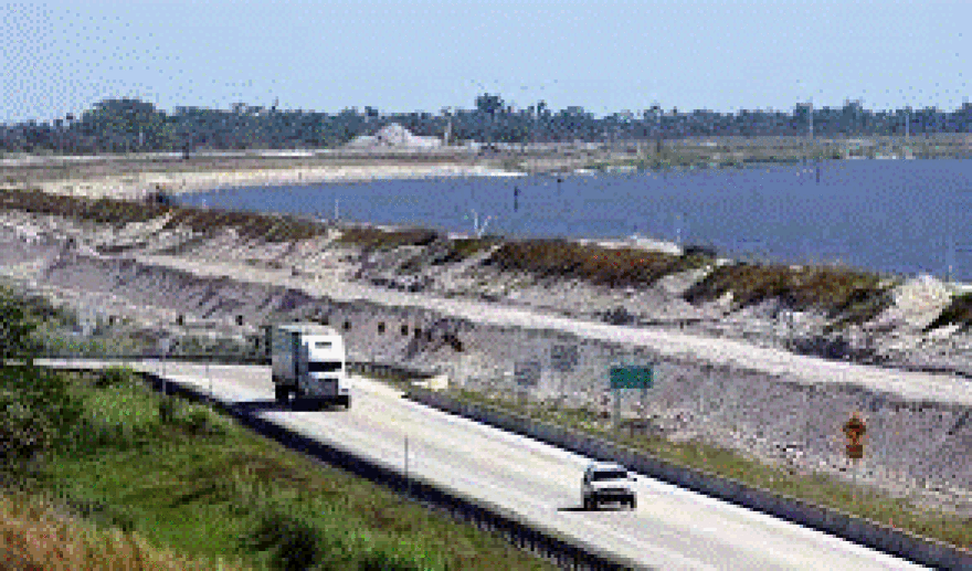 A portion of the dike surrounding Lake Okeechobee.