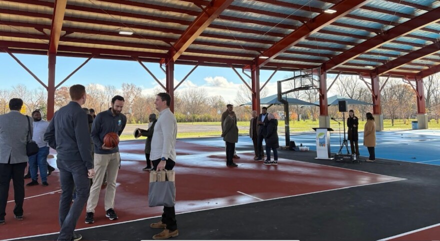 The new basketball courts are covered by a pavilion at Wes Montgomery Park.