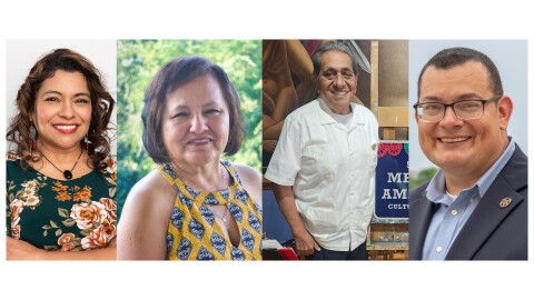 A composite photo of four images, each featuring a person. Two of women and two of men. 