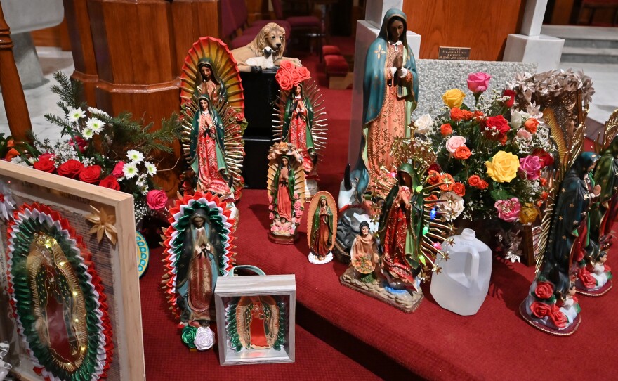 Statues of the Virgin of Guadalupe are left at the altar of St. Nicholas Church, Wilkes-Barre, to be blessed on Friday Dec. 12.
