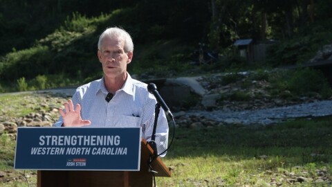 North Carolina Department of Environmental Quality Secretary Reid Wilson speaks in Burnsville on Friday, July 17, 2026.