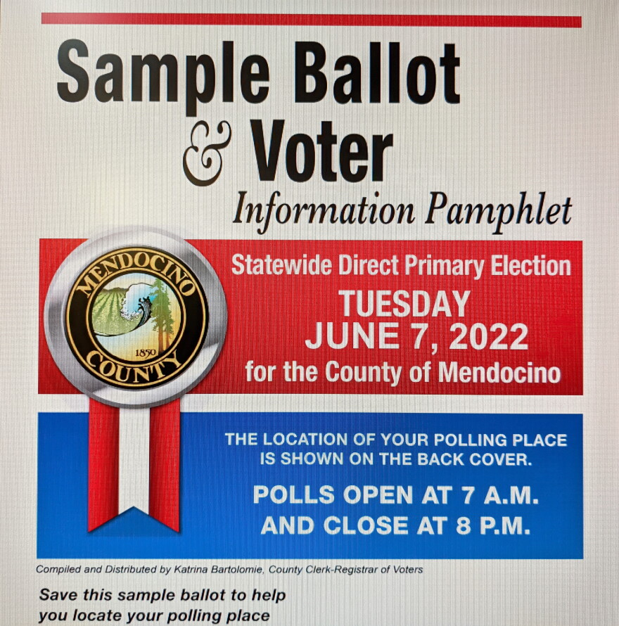 A sample ballot for the primary election on June 7, 2022, reading "Sample Ballot & Voter Information Pamphlet."