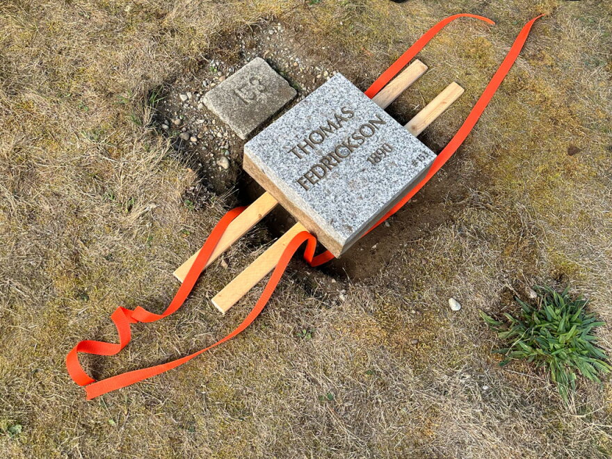 The new gravestone for Thomas Fedrickson, a man buried at the Western State Hospital Memorial Cemetery. He died in 1890.