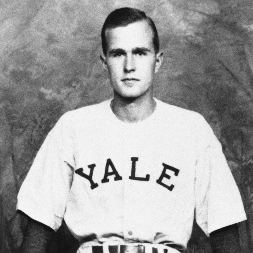 George Bush is shown as captain of the Yale baseball team, 1947.