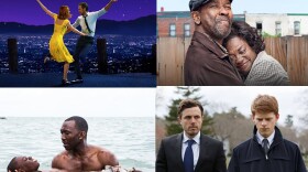 A round robin set of screenshots from some of the films nominated for 2017 Academy Awards. [Clockwise, top left: "La La Land," "Fences," "Manchester-By-The-Sea," "Moonlight.]" (Courtesy Studios)