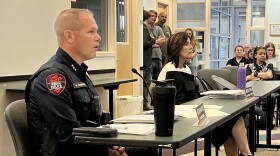 Pekin Police Chief Seth Ranney answers a question about Flock Safety license plate reading cameras Monday during a city council meeting.