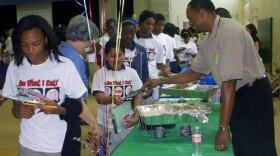 Students sampling new lunch offerings.