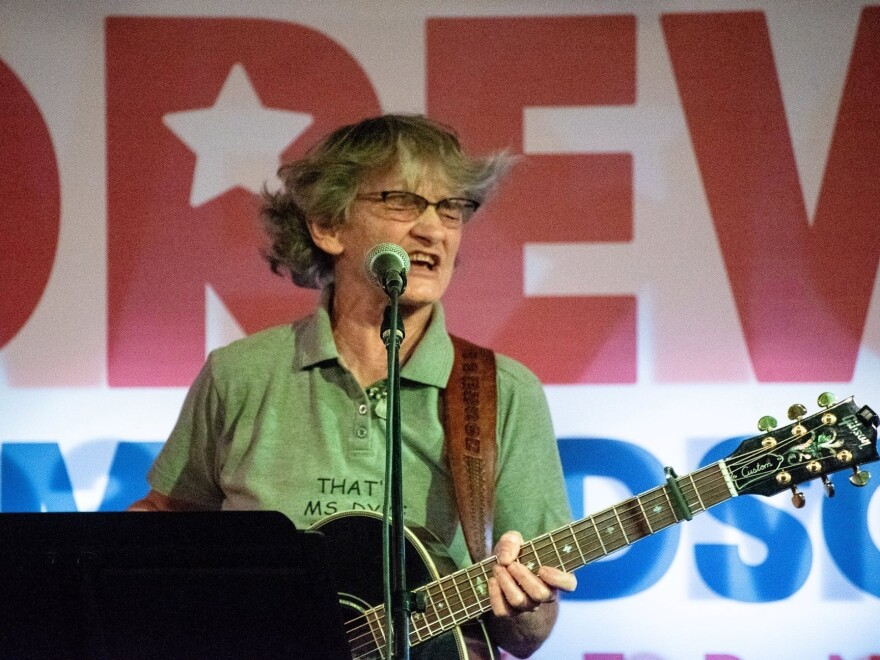 Peggy Johnson performs at a 2018 Blue Door political benefit.