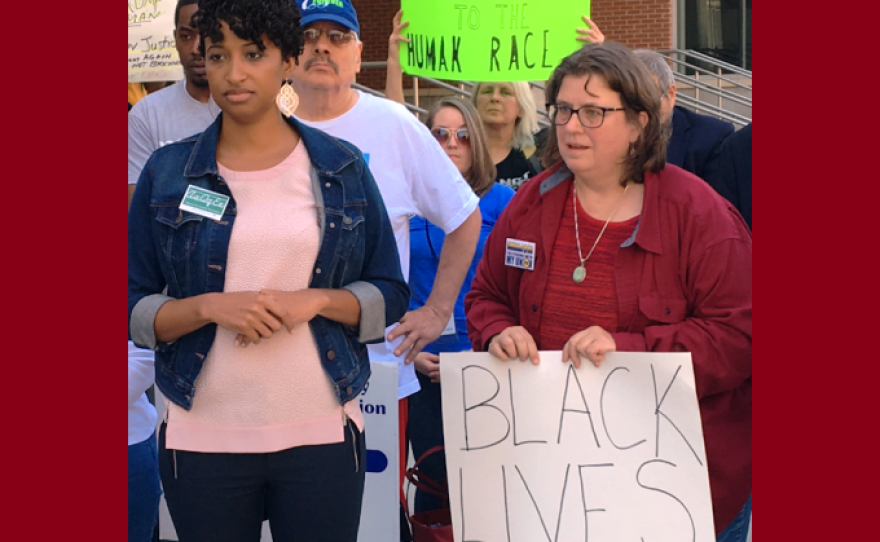 Activists representing various groups including Capital Area Against Mass Incarceration demonstrated against a speech by former Milwaukee County Sheriff David Clarke 