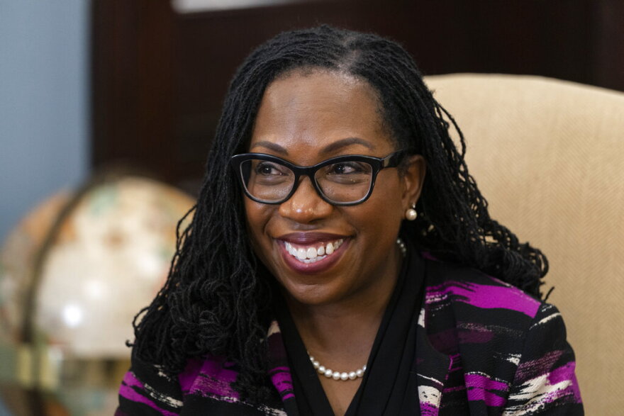 Supreme Court nominee Judge Ketanji Brown Jackson meets with Sen. Chris Coons, D-Del., on Capitol Hill, Wednesday, March 10, 2022, in Washington. Judge Jackson's confirmation hearing starts March 21. If confirmed, she would be the court's first Black female justice. (AP Photo/Alex Brandon)