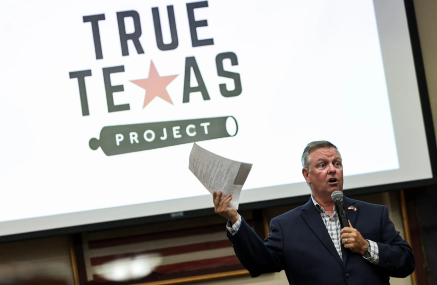 Tarrant County Judge Tim O'Hare speaks during True Texas Project’s monthly meeting Sept. 14, 2026, at the Texas Star Golf Course in Euless.