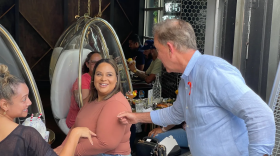 Gov. Ned Lamont came upon a birthday celebration while campaigning in West Hartford in June.