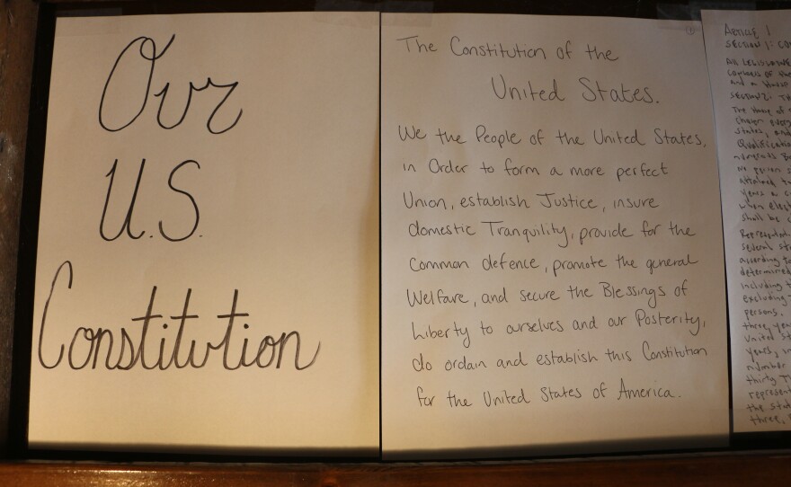 The United States Constitution as copied by folks at the Bee Well Mead and Cider House in Bellaire (Photos : Austin Rowlader / IPR News)