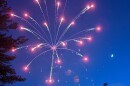A star shell firework explodes in the night sky.