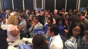 Andrew Gillum supporters anxiously await final primary election results at his watch party at Hotel Duval in Tallahassee on August 29, 2018