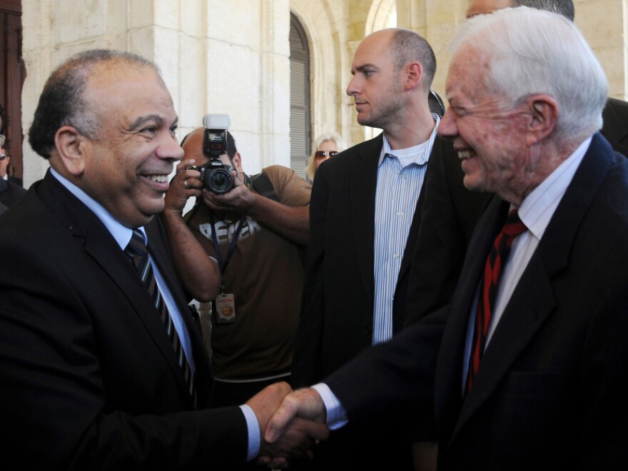 In Cairo on Monday, Egyptian Parliament Speaker Saad al-Katatni (left) met with former U.S. President Jimmy Carter.