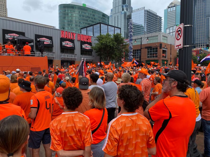 Kansas City turned orange Thursday as the Netherlands tradition Oranje Fanwalk paraded from the Power & Light District to the FIFA Fan Festival.