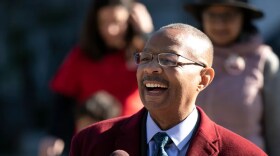 Assemblymember Reggie Jones-Sawyer is a member of the California reparations task force. He's speaking here at a Bernie Sanders campaign event in Sacramento on February 6, 2020.